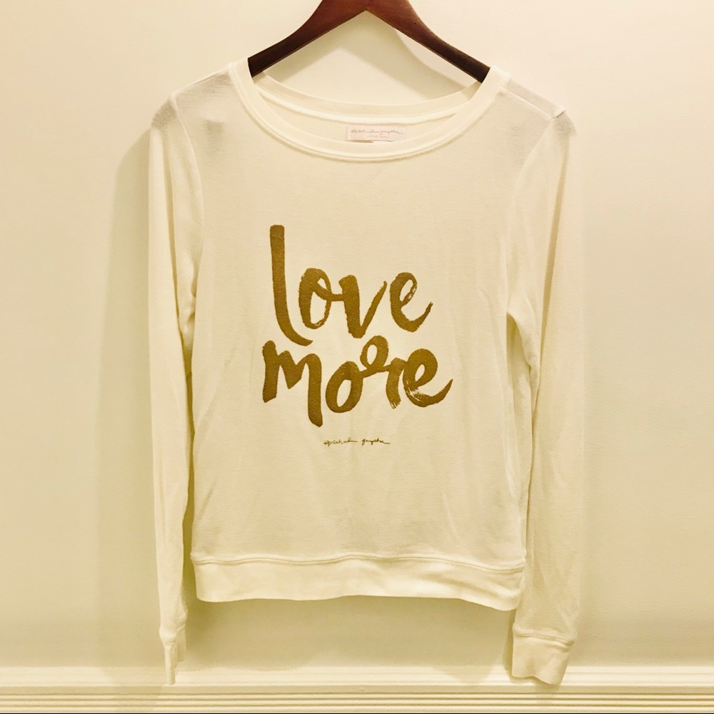 Spiritual Gangster Love More Long Sleeve Top XS white brown script sweatshirt